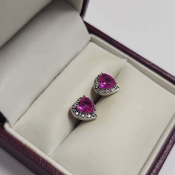 Heart-Shaped Ruby Gemstone and Sterling Silver 925 Earrings PAJ - Picture 2 of 4